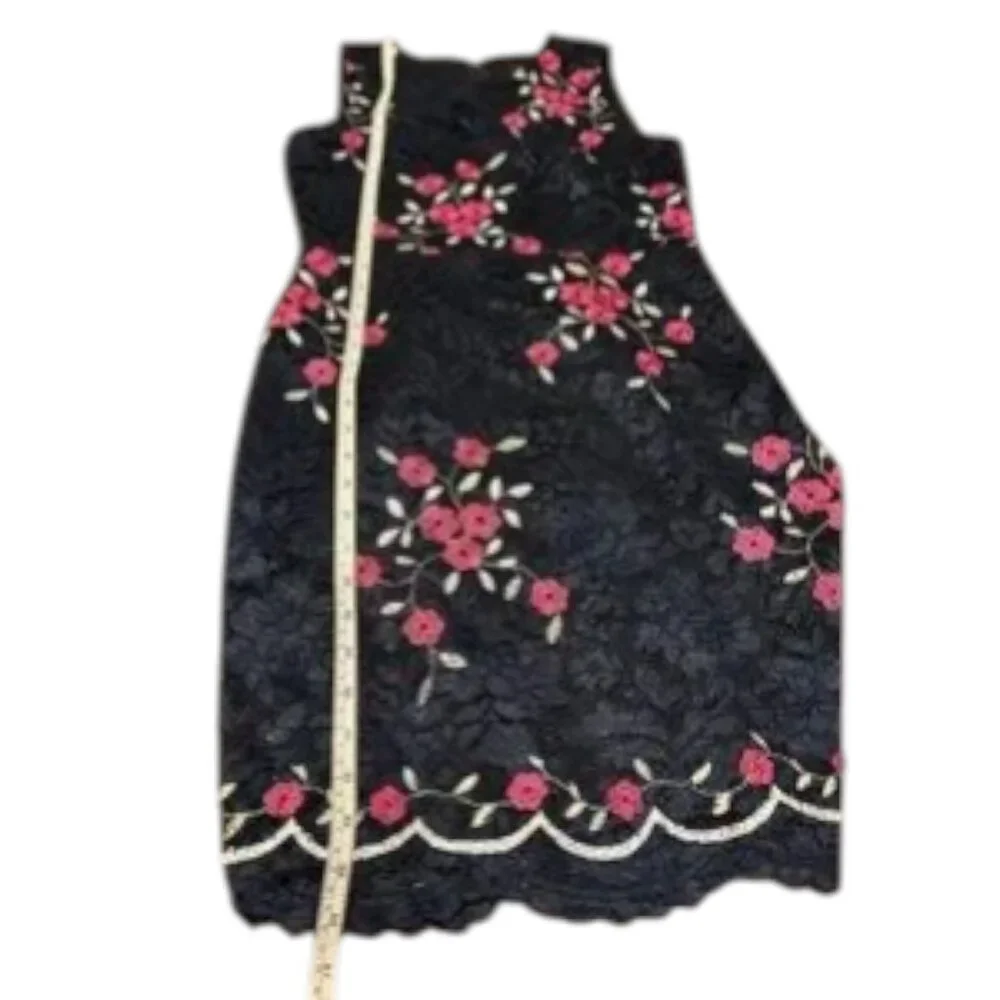 DKNY Navy Lace Dress Pink Floral Embroidery Sleeveless Cocktail Midi Sz 8 - Picture 11 of 11